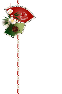 巳の文字入りの赤い扇に梅と松のイラスト入り年賀状