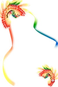 鳳凰とカラフルなリボンのイラストの年賀状テンプレート