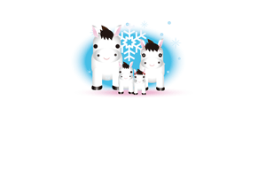 可愛い午の親子が初雪で喜んでいるのイラストの年賀状テンプレート