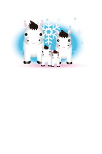 可愛いうまの親子が初雪で喜んでいるのイラストの年賀状テンプレート