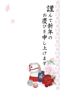 牡丹の花が印象的なイラストの年賀状テンプレート　賀詞入り