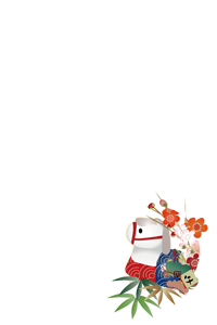 午の置物に松竹梅のイラストの年賀状テンプレート