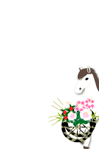 花車と馬のイラストの年賀状テンプレート