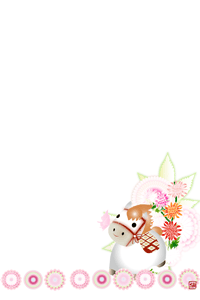 午と菊の花の背景のイラスト付き年賀状