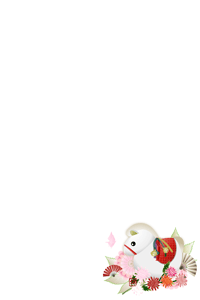 午に扇子や菊の背景のイラスト付き年賀状