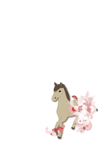 午と菊の花に扇子のイラスト入り年賀状