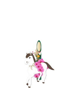 午と胡蝶蘭イラストに竹の縁起物を添えたのイラスト入り年賀状