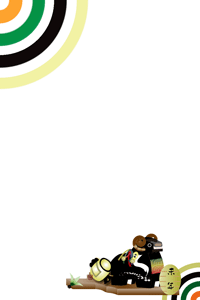 横に置いた羽子板に未の置物のイラストの年賀状テンプレート