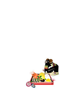 おせちと未のイラストの年賀状テンプレート