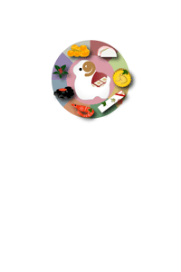 おせちと未の置物のイラストの年賀状テンプレート