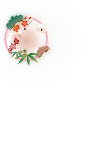 未の置物と丸窓に松竹梅のイラストの年賀状テンプレート