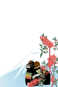 南天と未と富士山のイラストの年賀状テンプレート