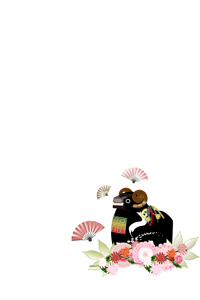 未と菊の花の背景のイラスト付き年賀状