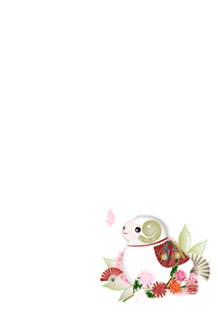 未に扇子や菊の背景のイラスト付き年賀状