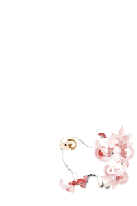 未と菊の花に扇子のイラスト入り年賀状