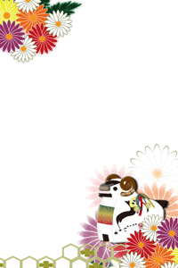 ひつじに菊の和柄の背景の年賀状