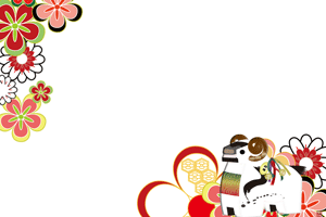 未の置物に紅型柄の背景の横型年賀状