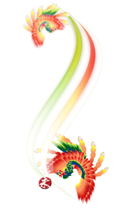 2匹の鳳凰と2色のリボンのイラストの年賀状テンプレート