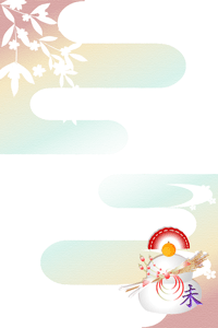 年賀状テンプレートは落ち着いた色合いの背景に鏡餅のイラスト