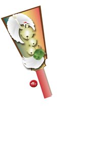 年賀状テンプレートは丸鶴に丸亀の飾り羽子板のイラスト