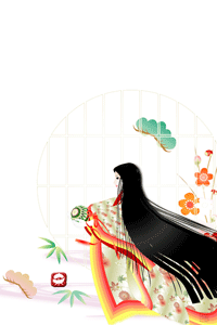 年賀状テンプレートは十二単に松竹梅のイラスト