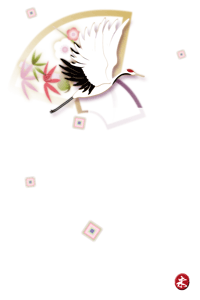 年賀状テンプレートは鶴と扇と松竹梅