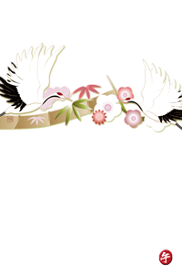 年賀状テンプレートは夫婦鶴に松竹梅のイラスト