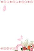 上にピンクの菊柄のラインと下に蝶と菊の花と扇子のイラスト入り飾り枠