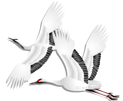鶴と亀と鳳凰のイラスト Art Kaede年賀状ハガキ用イラスト