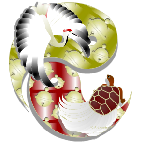 鶴と亀と鳳凰のイラスト Art Kaede年賀状ハガキ用イラスト